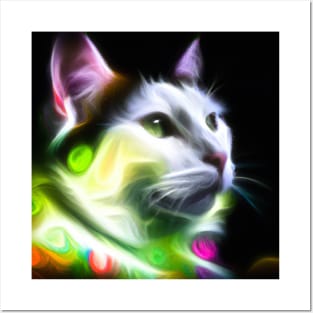 Neon Cat Portrait Posters and Art